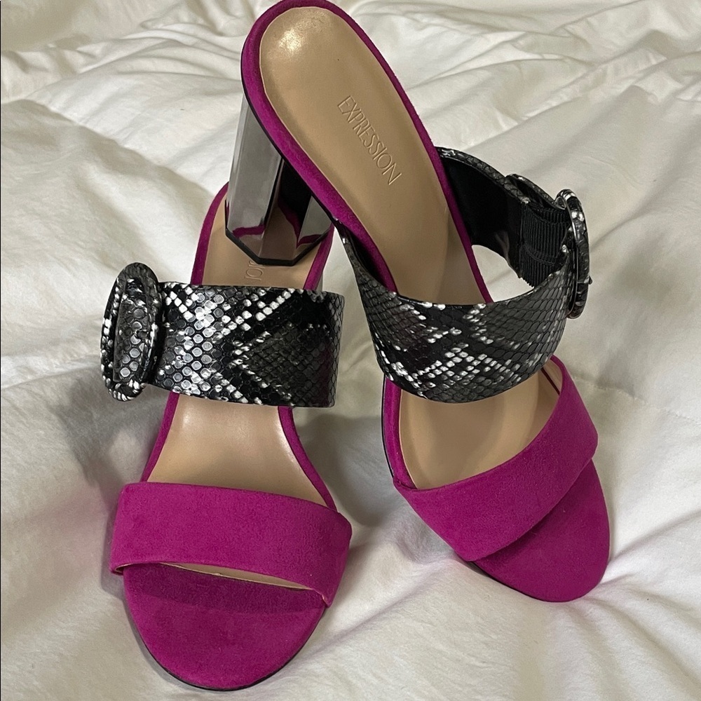Expression | Reeves |Magenta/Snakeskin & Buckle | Octagon Metallic Heel | Size 8